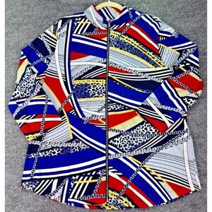 Chico’s Weekends Jacket Top Size 3 XL  Zip Front 3/4 Sleeve Geo Print Multicolor